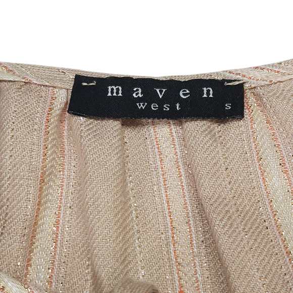 EUC Maven West Made in USA Long Sleeve Linen Stripe Dress Sz. S [2-4] Beige Gold - Picture 5 of 11